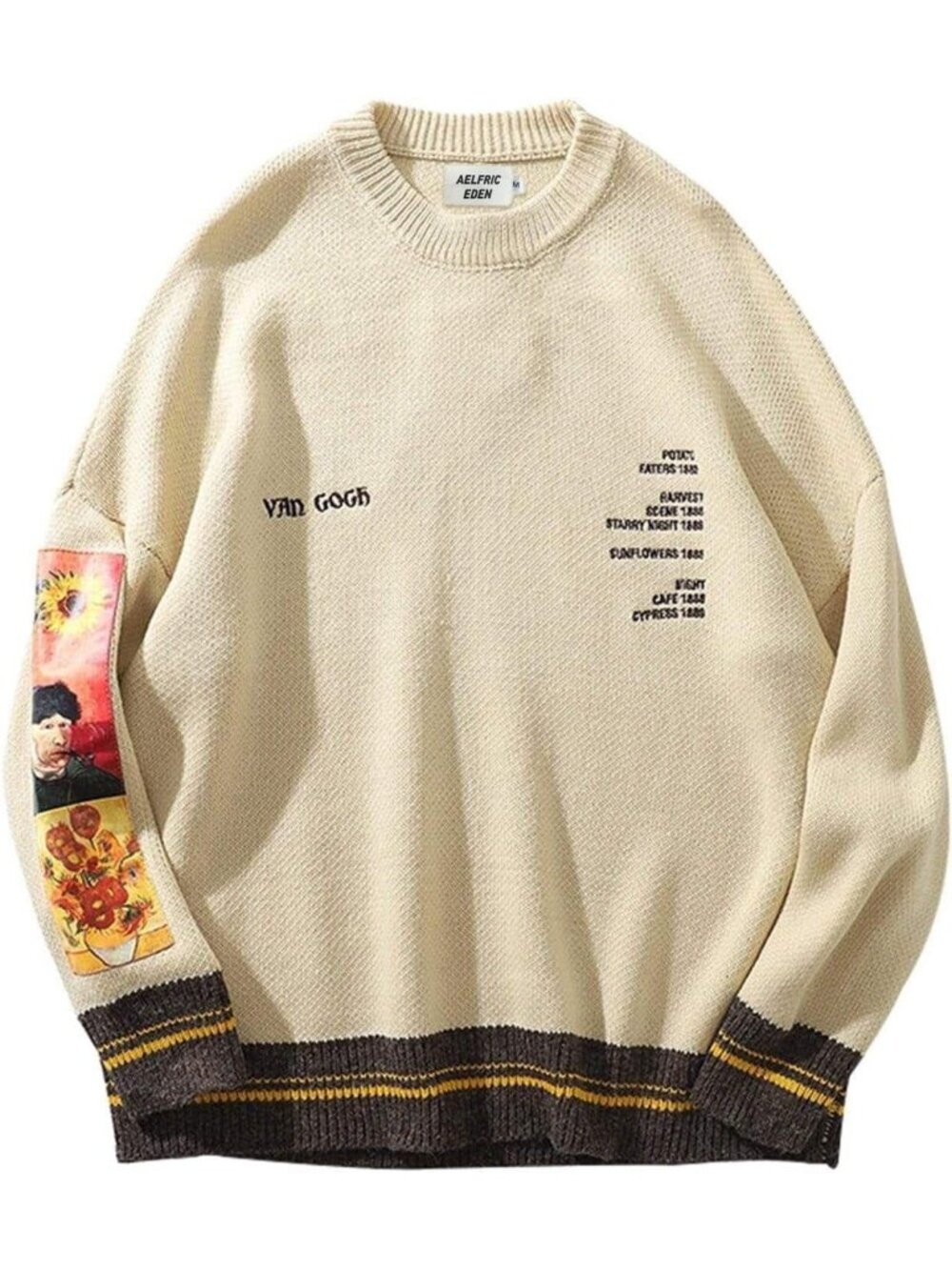 90s Vintage Oversized Graphic Sweater - Unisex Van Gogh Print Knit Pullover